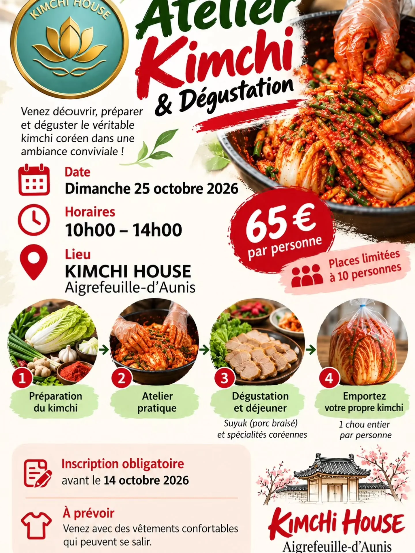 Affiche de l’atelier kimchi et dégustation du dimanche 25 octobre 2026